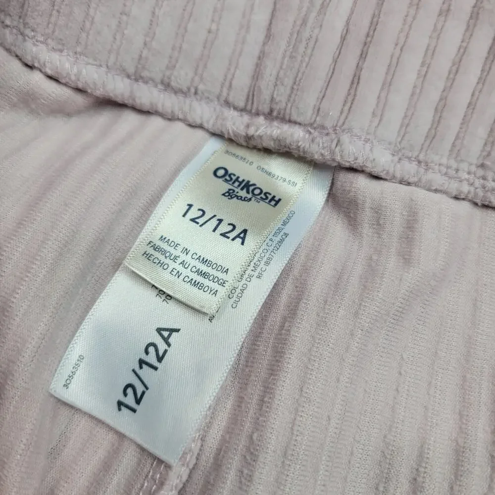 OshKosh Sweatpants Girls Size 12 Pink Corduroy Straight Slight Flare Comfy Pants